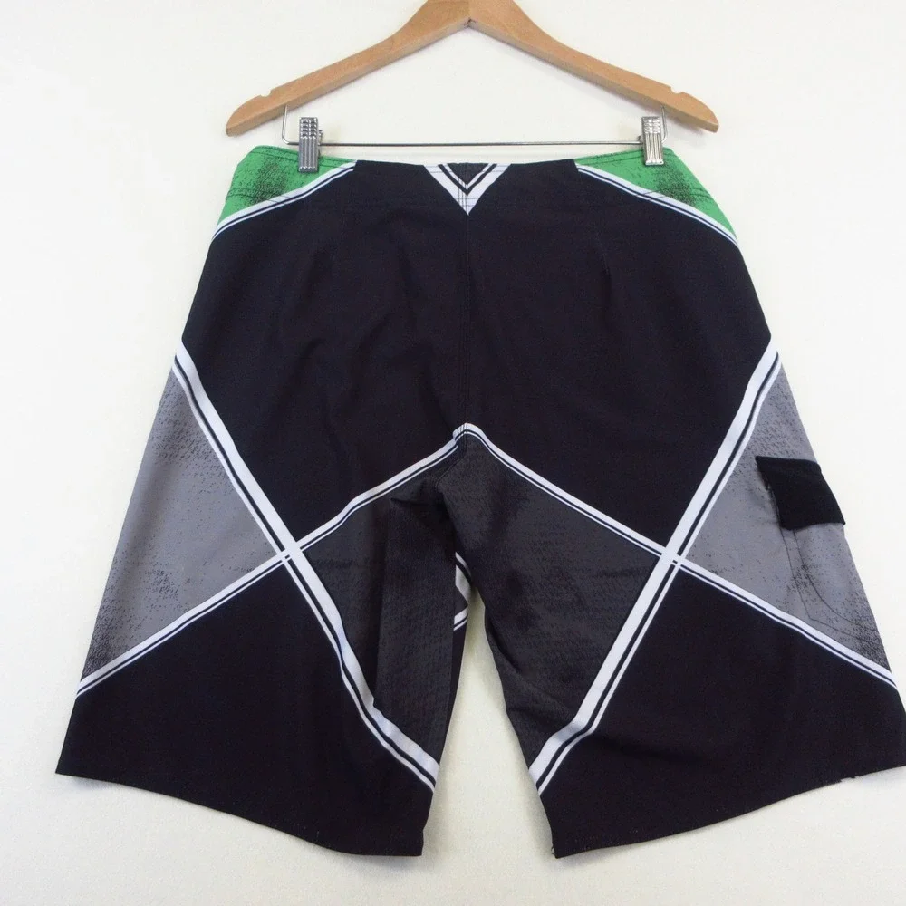 Tony Hawk Board Shorts Mens‎ 30 Black Green Geometric Performance Surf Swim